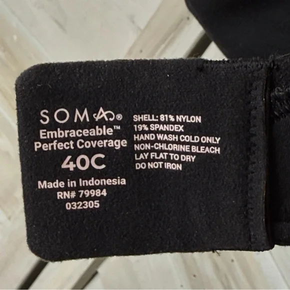 Soma Embraceable Perfect Coverage Black Bra 40C NWT underwire style 570052203 - Picture 7 of 9